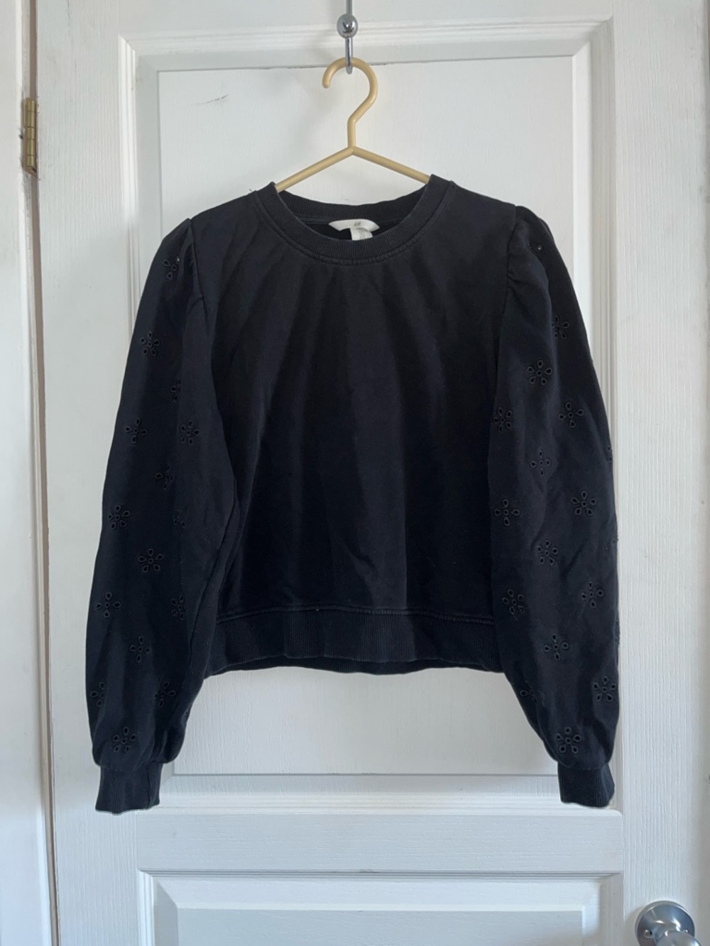 H&M Black Eyelet Puff-Sleeve Sweatshirt